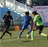  ??  ?? Action during the I- League match between Indian Arrows and Gokulam Kerala FC in New Delhi on Friday.