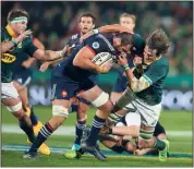  ?? (Photo AFP) ?? Maestri bute sur les Springboks, à l’image d’un match où les Bleus n’ont pas marqué le moindre essai.