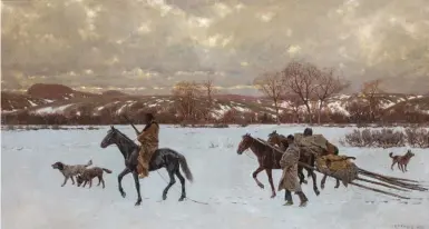  ??  ?? Henry Farny (1847-1916), Nomads, 1902. Oil on canvas, 22 x 40 in. Estimate: $1.5/2.5 million