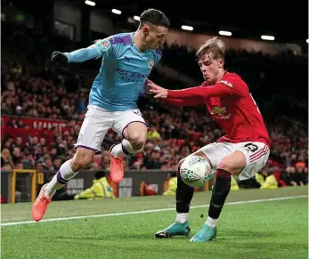  ?? Bild: Jon Super ?? Manchester City besegrade Manchester United på Old Trafford. På bilden Phil Foden och Brandon Williams.