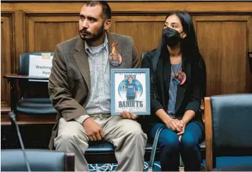  ?? HAIYUN JIANG/THE NEW YORK TIMES ?? Felix and Kimberly Rubio, whose daughter Alexandria ‘Lexi” Aniyah Rubio was murdered in the school shooting in Uvalde, Texas, attend a hearing Wednesday of the House Oversight Committee.