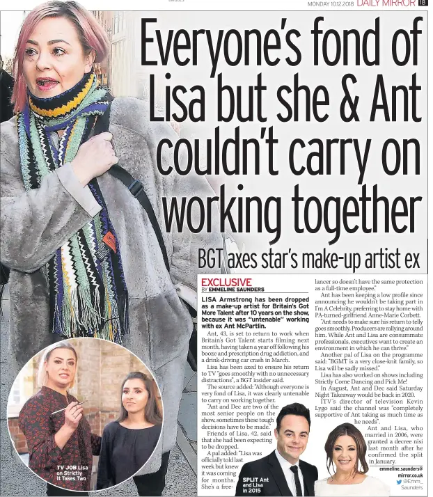  ??  ?? TV JOB Lisa on Strictly It Takes Two SPLIT Ant and Lisa in 2015