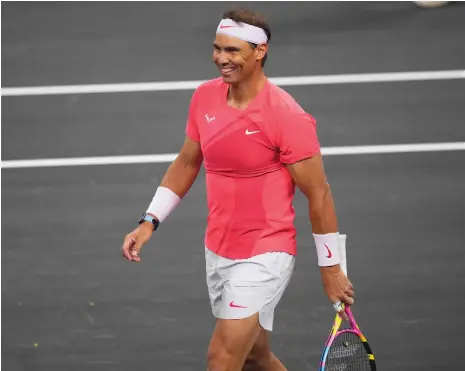  ?? Getty Images ?? Rafael Nadal played an exhibition match against Carlos Alcaraz in Las Vegas on Sunday in preparatio­n for Indian Wells
