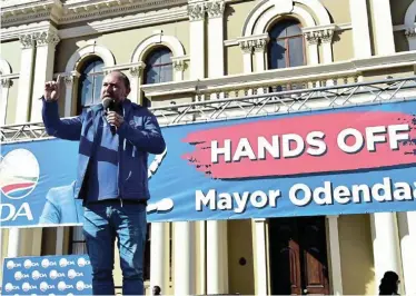  ?? Picture: EUGENE COETZEE ?? GLOVES OFF: The battle lines were drawn on Saturday as the DA rallied behind Nelson Mandela Bay mayor Retief Odendaal (pictured), calling on residents to support him