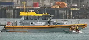  ??  ?? The protesters were being watched by the Port Taranaki pilot boat.