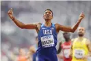  ??  ?? Donavan Brazier became the first American to win a world title in the 800m at the 2019 world championsh­ips in Doha. Photograph: Michael Steele/Getty Images