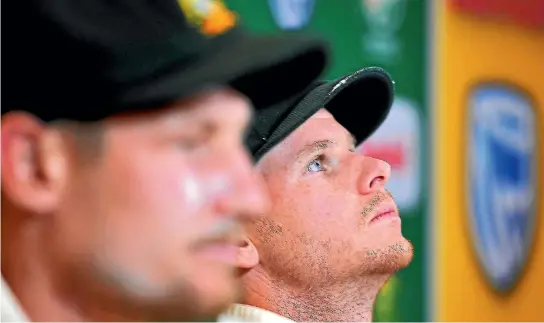  ?? PHOTO: GALLO IMAGES ?? Australian batsman Cameron Bancroft, left, and captain Steven Smith tell the media of the ball-tampering plan during the third test in Cape Town.