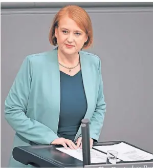  ?? FOTO: ANN-MARIE UTZ/DPA ?? Lisa Paus (Grüne) im Bundestag.
