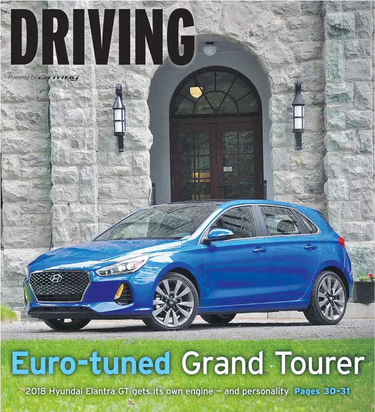  ?? DEREK MCNAUGHTON/DRIVING.CA ?? Now in its fourth generation since the debut of the first Elantra GT in 2001, the GT’s design gives it a clear identity with short overhangs in front and rear, an integrated rear spoiler and wraparound rear glass with dual exhaust on Sport models.