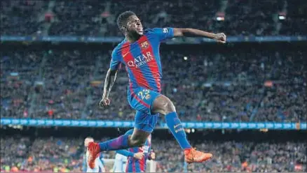  ?? MANU FERNANDEZ / AP ?? Samuel Umtiti festejó de esta manera su primer gol con la camiseta blaugrana