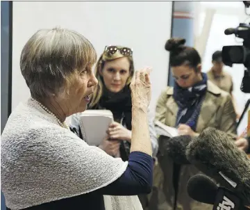  ?? IAN KUCERAK ?? Carolyn Goard, ACWS director of program and services, speaks with the media Friday as the Alberta Council of Women’s Shelters launched its new Inventory of Promising Practices. The website had input from service providers and survivors of domestic abuse.