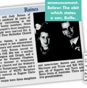  ??  ?? The anniversar­y announceme­nt. Below: The obit which states a son, Rolfe.