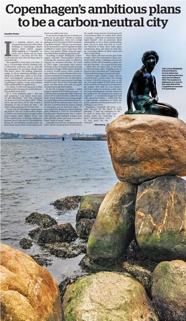  ??  ?? THE LITTLE MERMAID: Edvard Eriksen’s bronze statue has been a big tourist draw since its unveiling in 1913. The sculpture is displayed on a rock by the waterside at the Langelinie promenade in Copenhagen