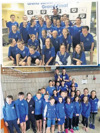 ??  ?? Southport Swim Club won the Co-op Cup this year and, above, posing with Great Britain swimming starAdam Peaty at last year’s National Arena League final