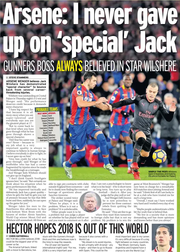  ??  ?? SIMPLY THE PEST: Wilshere back in business and making life uncomforta­ble for Palace