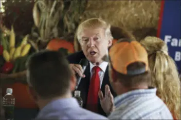  ?? EVAN VUCCI — THE ASSOCIATED PRESS ?? Republican presidenti­al candidate Donald Trump speaks during a meeting with local farmers at Bedners Farm Fresh Market, Monday in Boynton Beach, Fla.