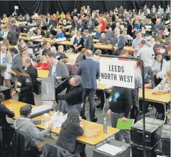  ?? PICTURE: STEVE RIDING ?? THE COUNT: The 2019 General Election count in Leeds. The count will be spread out across days in May.