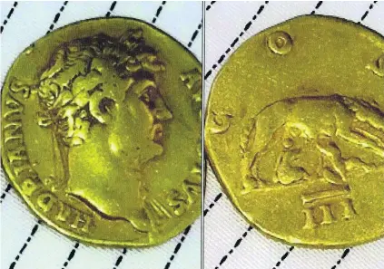  ?? Reuters ?? A gold coin featuring Emperor Hadrian Augustus Caesar, above, is among the four artefacts that ISIL trafficked.