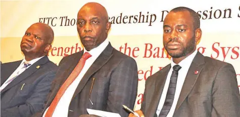  ??  ?? Immediate past President, Chartered Institute of Bankers of Nigeria (CIBN), Prof. Segun Ajibola (left); Executive Director, Operations, Nigeria Deposit Insurance Corporatio­n, Erediauwa Agbhatise; and Managing Director/chief Executive Officer, Sterling...