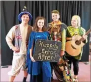  ?? KOLLEEN LONG — DIGITAL FIRST MEDIA ?? The cast of “The Clumsy Dragon” included (from left) Jordan Eck, Emily Rothermel, Benjamin Houck and Liza Gallen. The performanc­e by the Teen Theater Ensemble of the Yocum Institute toured libraries in Berks County this summer.