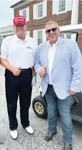  ?? FACEBOOK ?? Former President Donald Trump poses with former Illinois Republican gubernator­ial nominee Darren Bailey at Trump National Golf Club in Bedminster, New Jersey.