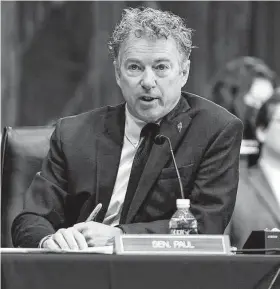  ?? Greg Nash / Associated Press file photo ?? U.S. Sen. Rand Paul, R-Ky., continued his feud with Dr. Anthony Fauci last week in a committee hearing on COVID-19 efforts.