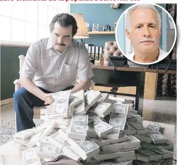  ??  ?? Raymond Boulanger ( en mortaise) a rencontré Pablo Escobar à plusieurs reprises quand il travaillai­t pour les narcotrafi­quants. Le célèbre baron de la drogue est interprété par Wagner Moura dans Narcos.