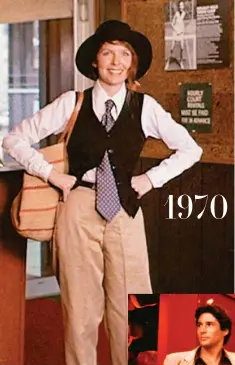  ??  ?? Annie Hall se convirtió en referente del look andrógino por excelencia. Aún hoy la actriz que lo hizo famoso, Diane Keaton, lo usa en algunas de sus aparicione­s.8.1970