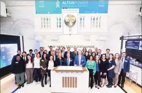  ?? David L. Nemec / Altus Power Inc. ?? Executives and staff of Altus Power on Friday at a ceremony to ring the opening bell of the New York Stock Exchange in New York City.