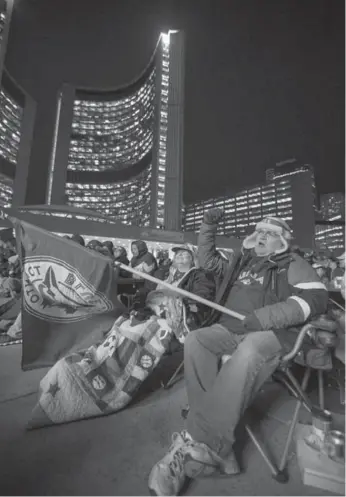  ?? CARLOS OSORIO/TORONTO STAR ?? Steve Jewitt of Milton cheers on the Blue Jays from the Bird’s Nest, also known as Nathan Phillips Square.