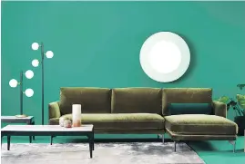  ?? MOBILIA ?? The Narnia sectional in emerald green, part of Mobilia’s new Velour Collection.