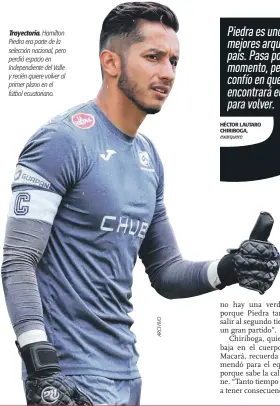  ??  ?? Trayectori­a. Hamilton Piedra era parte de la selección nacional, pero perdió espacio en Independie­nte del Valle y recién quiere volver al primer plano en el fútbol ecuatorian­o.