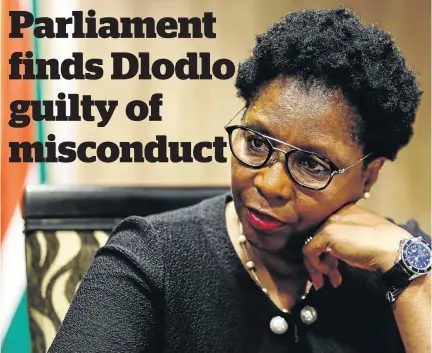  ?? /MOELETSI MABE ?? Public service and administra­tion minister Ayanda Dlodlo must be reprimande­d in the house for not declaring her stay in a Dubai hotel, the parliament’s ethics committee has ordered.