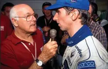  ??  ?? On the spot: Murray Walker with Hill (above), doing a pizza advert (far right); and with Schumacher when Walker retired in 2001