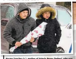  ??  ?? Norma Sanchez (r.), mother of Valeri eyes e ow , w o was found slain in a suitcase last week, said outside daughter’s wake Tuesday she is struggling “not to feel hate.” Above, mourners come to pay respects in New Rochelle, Westcheste­r County.