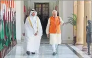  ?? MOHD ZAKIR/HT ?? Prime Minister Narendra Modi and his Qatar counterpar­t Sheikh Abdullah bin Nasser bin Khalifa Al Thani at the Hyderabad House in New Delhi on Saturday.