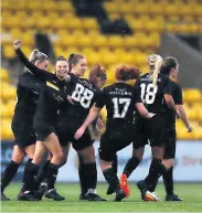  ?? ?? Delight and despair Jen Dodds celebrates firing Livi in front, but the Lionesses exited the cup