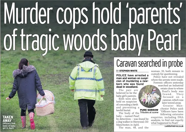  ??  ?? TAKEN AWAY Officers find body of baby girl in April PURE SORROW Tributes at scene