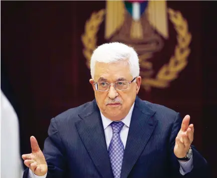  ??  ?? Palestinia­n President Mahmud Abbas says the US had disqualifi­ed itself as a mediator for peace in the region. (Reuters)