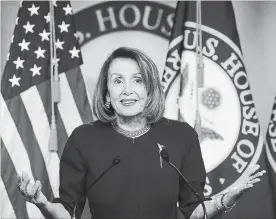  ?? MARK WILSON GETTY IMAGES ?? U.S. Speaker of the House Nancy Pelosi answers a questions about House investigat­ions of President Trump this week.