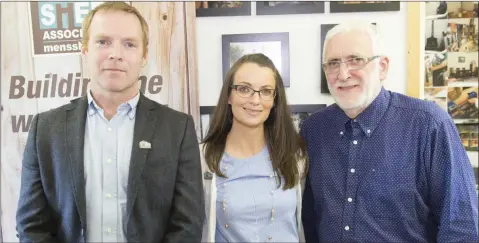  ??  ?? Barry Sheridan, CEO of Irish Men’s Sheds Associatio­n, Edel Byrne, Health and Wellbeing Co-ordinator, and Sean Farrington.
