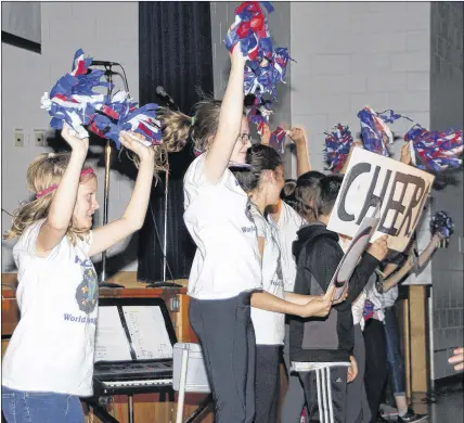  ?? LYNN CURWIN/TRURO DAILY NEWS ?? A few Redcli  Middle School students acted as cheerleade­rs during We Day activities at the school this week. We Day is about changing the world in positive ways.