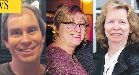  ??  ?? Bruce Thomlinson, 56, Judy Booth, 57, and Anja Van Beek, 65, died after an Ottawa transit double-decker bus collided with a shelter Friday.