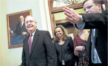  ?? PABLO MARTINEZ MONSIVAIS/THE ASSOCIATED PRESS ?? Senate Majority Leader Mitch McConnell leaves the Senate chamber on Capitol Hill in Washington after Senate leaders reached an agreement to advance a bill ending government shutdown.