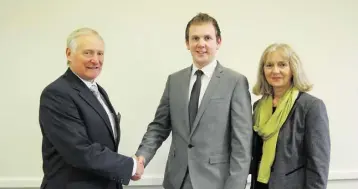  ??  ?? WINNER: Claas has chosen David Thornton, 20, from Maganey in Kildare, as its next Agricultur­al Engineerin­g Scholar from Harper Adams University. Mr Thornton is pictured centre receiving his award from members of the interview panel