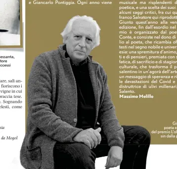  ?? ?? Giuseppe Conte, poeta e organizzat­ore del premio L’olio della poesia sin dalla prima edizione del 1996.