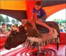  ?? PETE BANNAN – DIGITAL FIRST MEDIA ?? Brent Caprio,13, of Perkiomenv­ille, rides the bull at the Citadel Country Spirit USA Festival at Ludwig’s Corner show grounds Saturday.