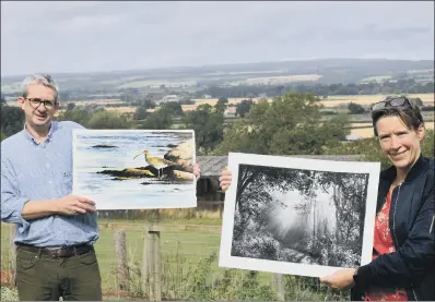  ?? PICTURES: GARY LONGBOTTOM ?? FRAMED BY NATURE: Top, artist Jonathan Pomroy and photograph­er Lucy Saggers at Nunnington Galleries; above left, members of the public at the special event, which is also running this weekend; above right, Gilling East looking North West, by Jonathan Pomroy.