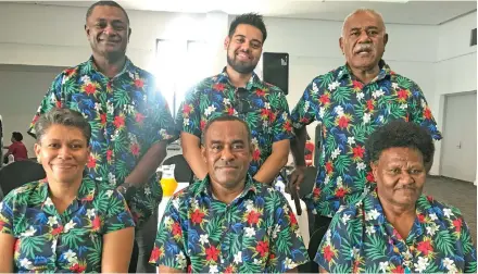  ?? Photo: Sereana Salalo ?? Fiji National Sports Commission board members during the annual sports conference at the Harbour Point Convention Centre in Lami, on March 4, 2023. Back (from left): Ame Naivalu, George Fong and Simione Rasova. Sitting (from left): Lusiani Rokoura, Ministry of Youth and Sports permanent secretary Rovereto Nayacalevu and Elesi Ketedromo.