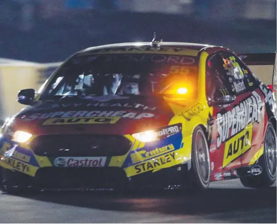  ?? Picture: TIM HUNTER ?? Supercheap Auto Racing’s Chaz Mostert puts the pedal to the floor as the fastest qualifier at Sydney Motorsport Park last night.